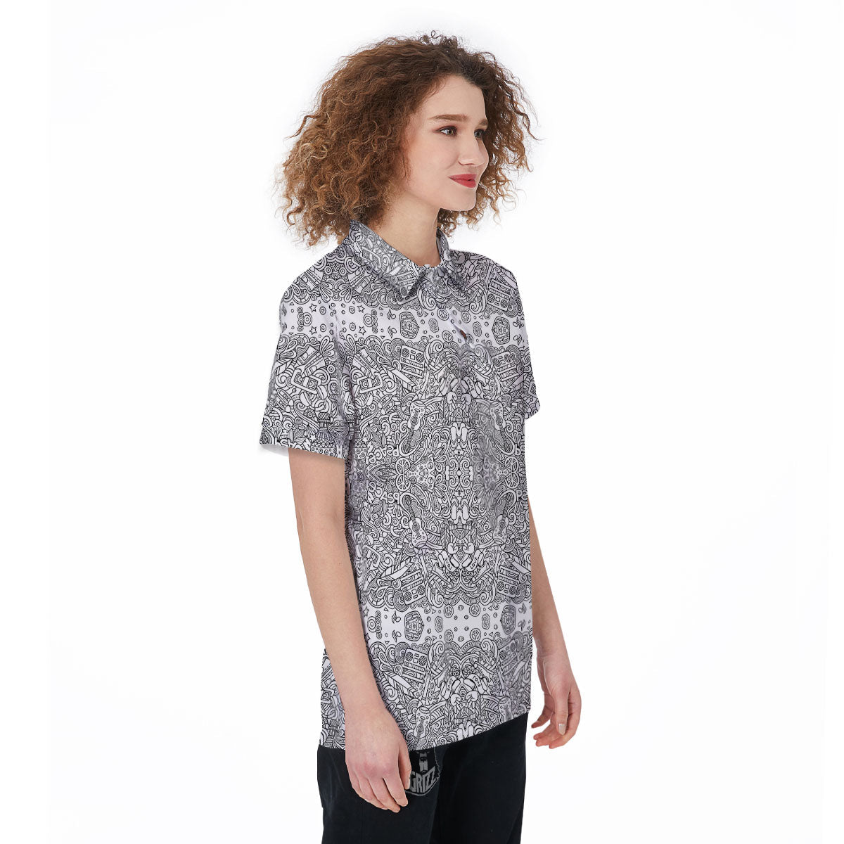 Hippie Graffiti Monochrome Print Pattern Women's Golf Shirts-grizzshop