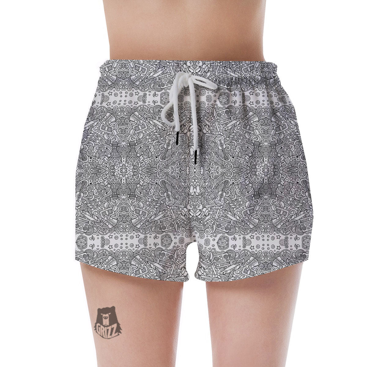 Hippie Graffiti Monochrome Print Pattern Women's Shorts-grizzshop