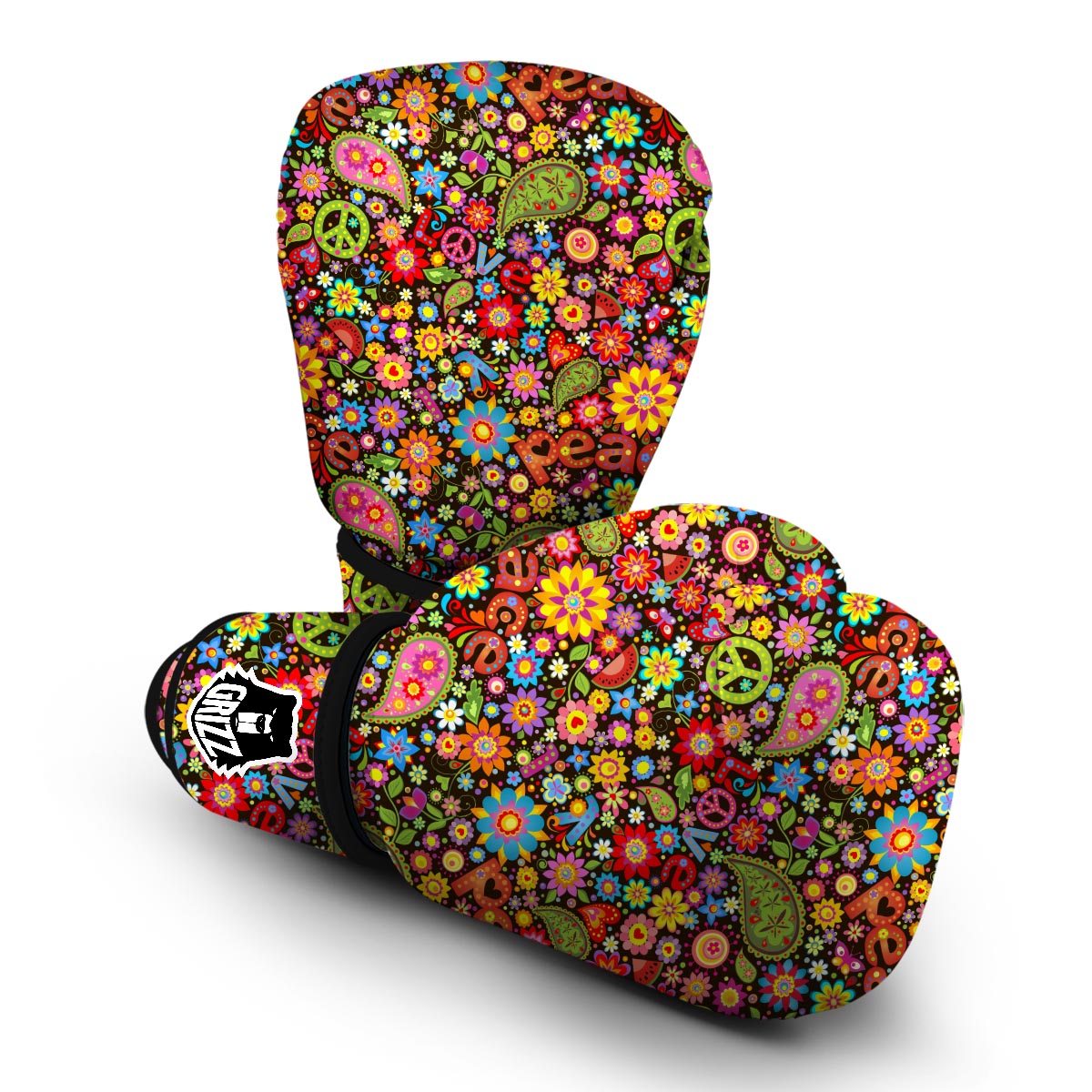 Hippie Paisley Floral Peace Sign Pattern Print Boxing Gloves-grizzshop
