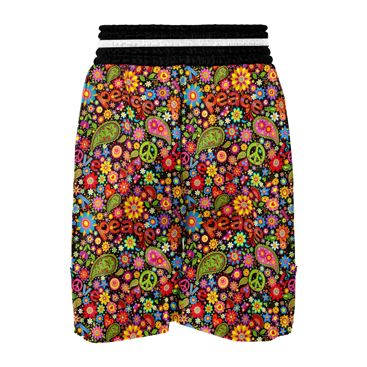 Hippie Paisley Floral Peace Sign Pattern Print Boxing Shorts-grizzshop