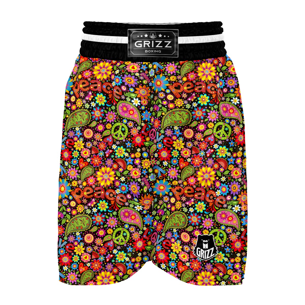 Hippie Paisley Floral Peace Sign Pattern Print Boxing Shorts-grizzshop