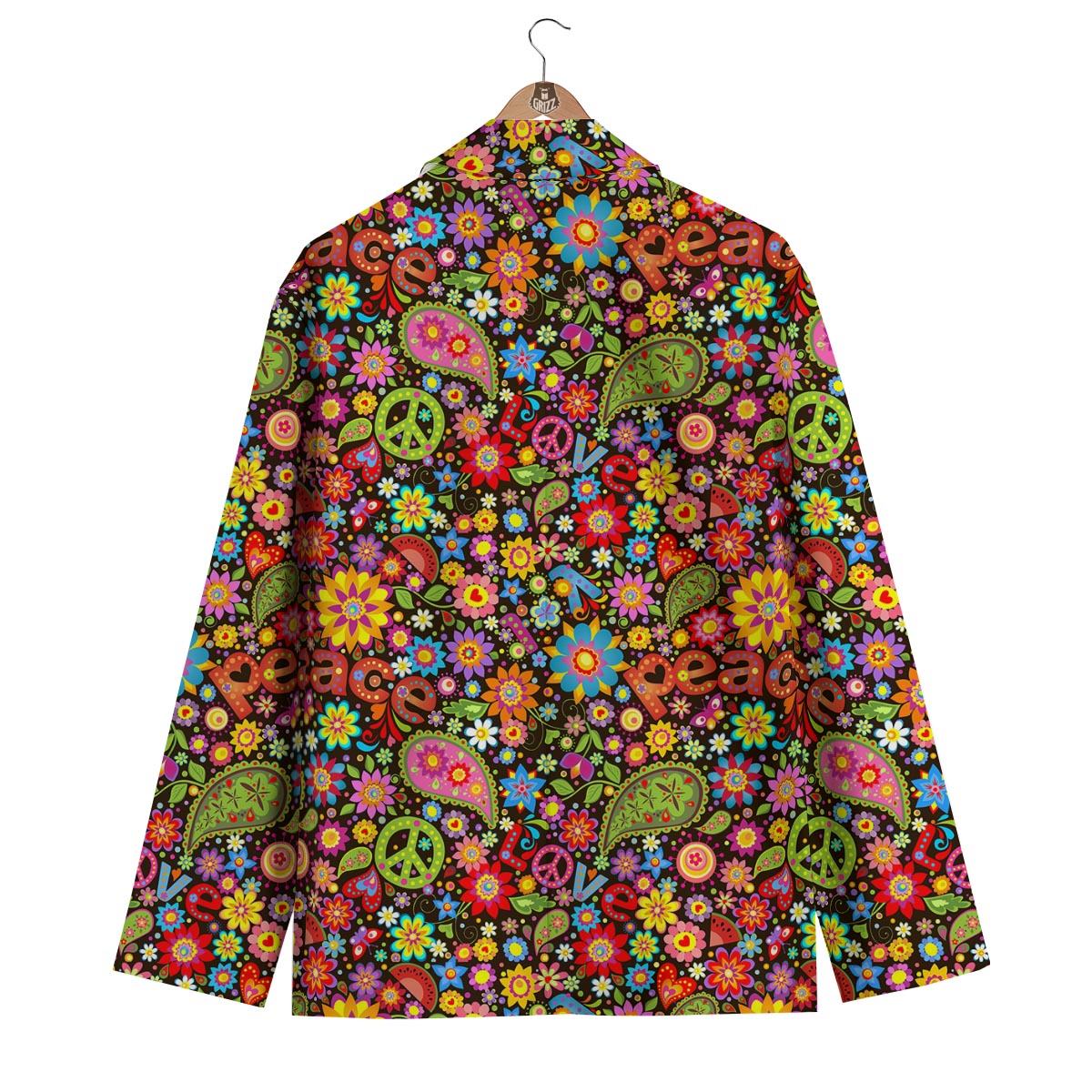 Hippie Paisley Floral Peace Sign Pattern Print Men's Blazer-grizzshop