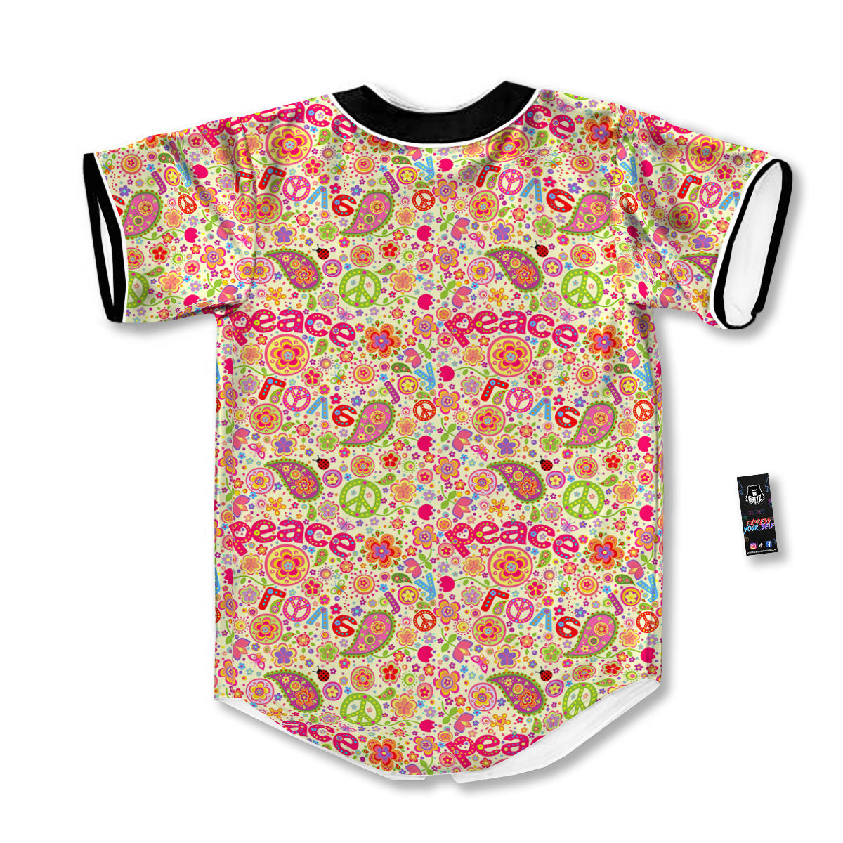 Hippie Peace Groovy Print Pattern Baseball Jersey-grizzshop