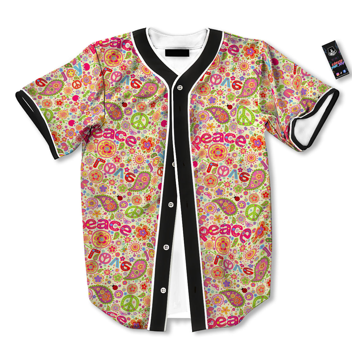 Hippie Peace Groovy Print Pattern Baseball Jersey-grizzshop