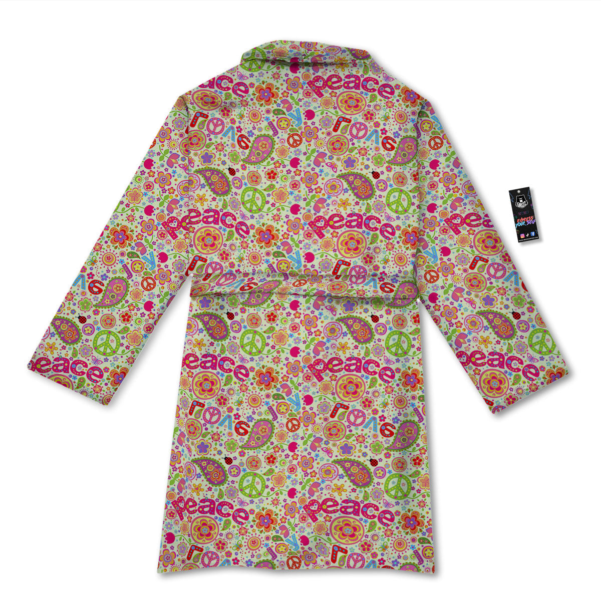Hippie Peace Groovy Print Pattern Bathrobe-grizzshop
