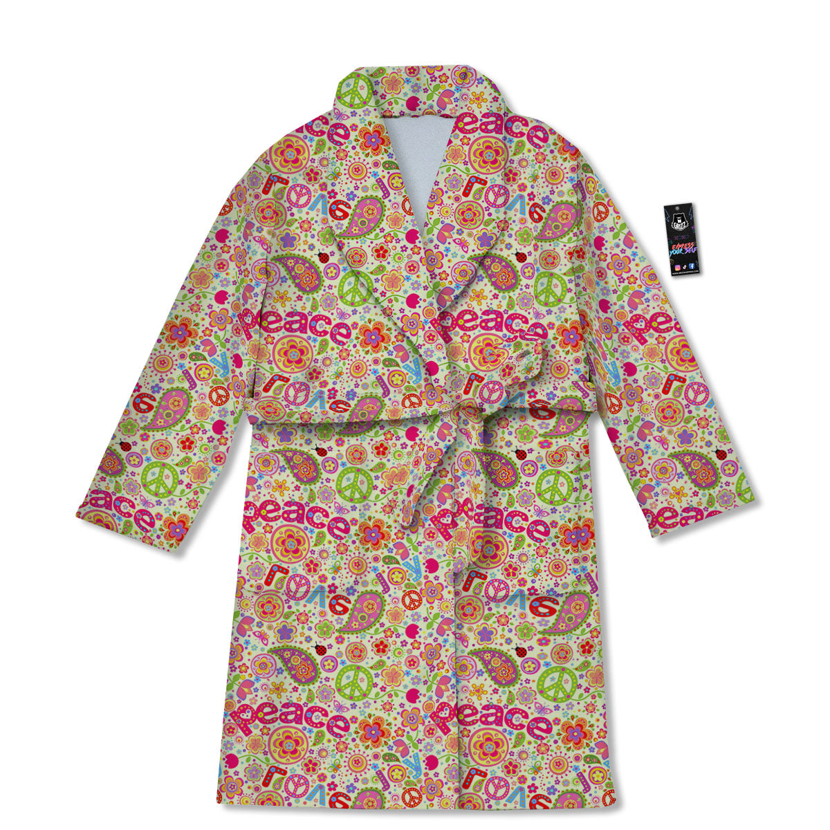 Hippie Peace Groovy Print Pattern Bathrobe-grizzshop