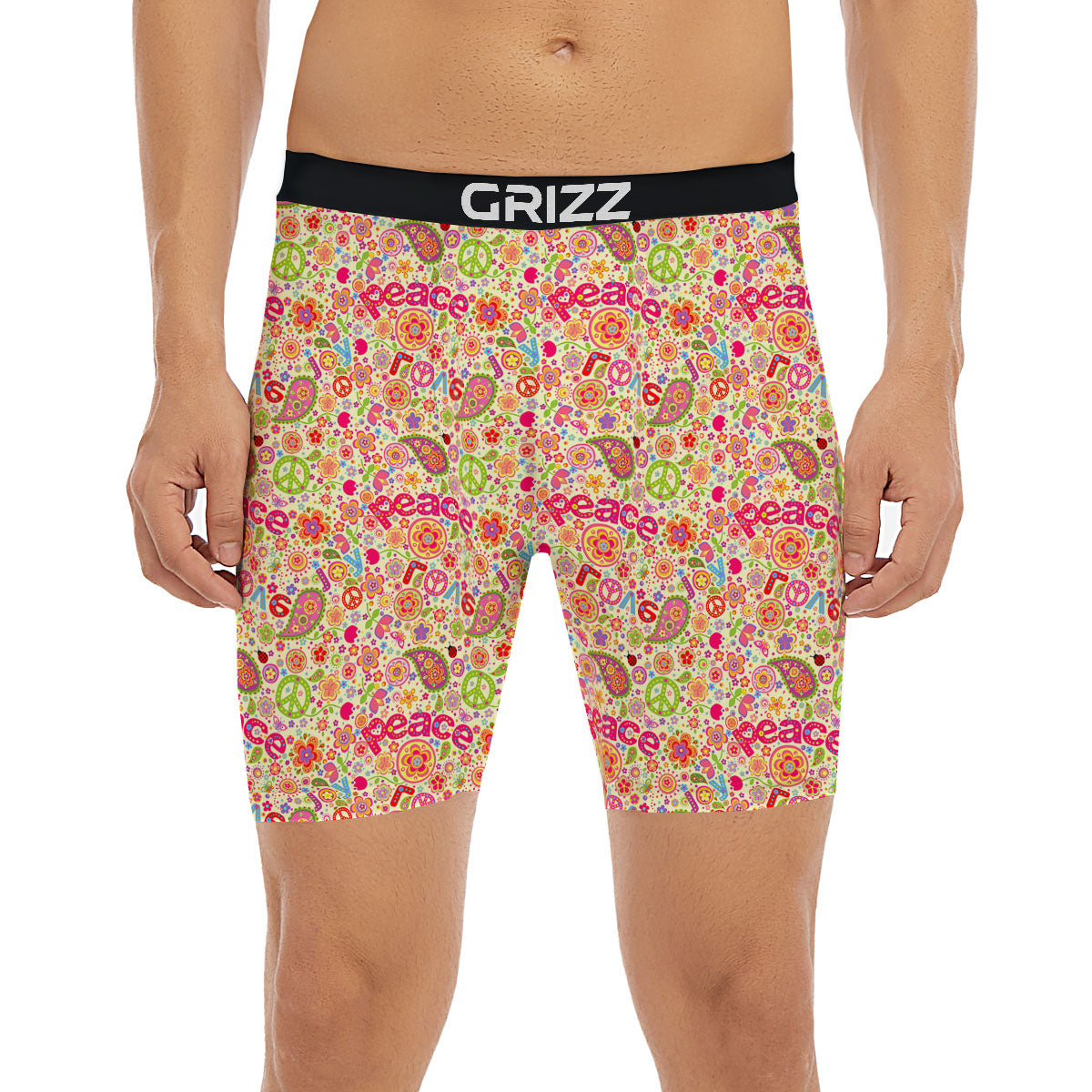 Hippie Peace Groovy Print Pattern Boxer Briefs-grizzshop