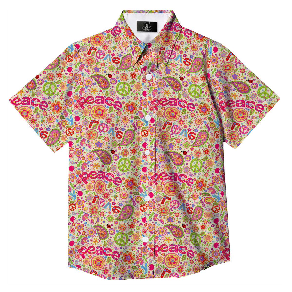 Hippie Peace Groovy Print Pattern Button Up Shirt-grizzshop