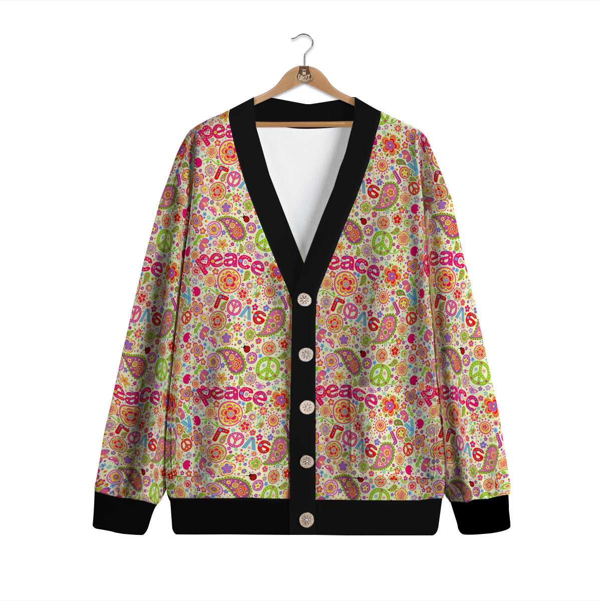 Hippie Peace Groovy Print Pattern Cardigan-grizzshop