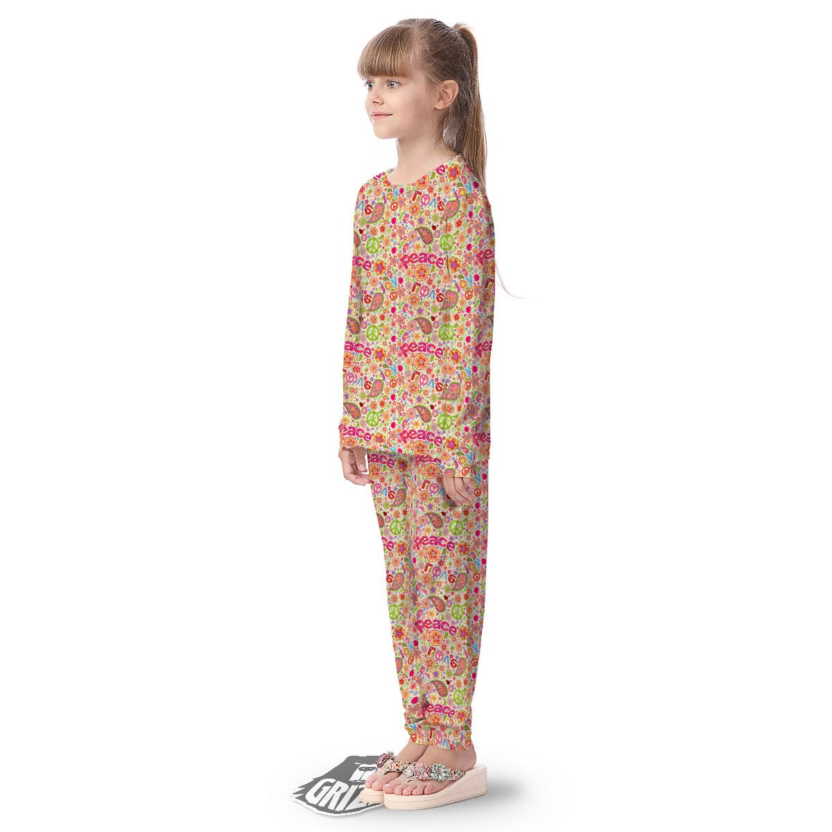 Hippie Peace Groovy Print Pattern Kid's Pajamas-grizzshop