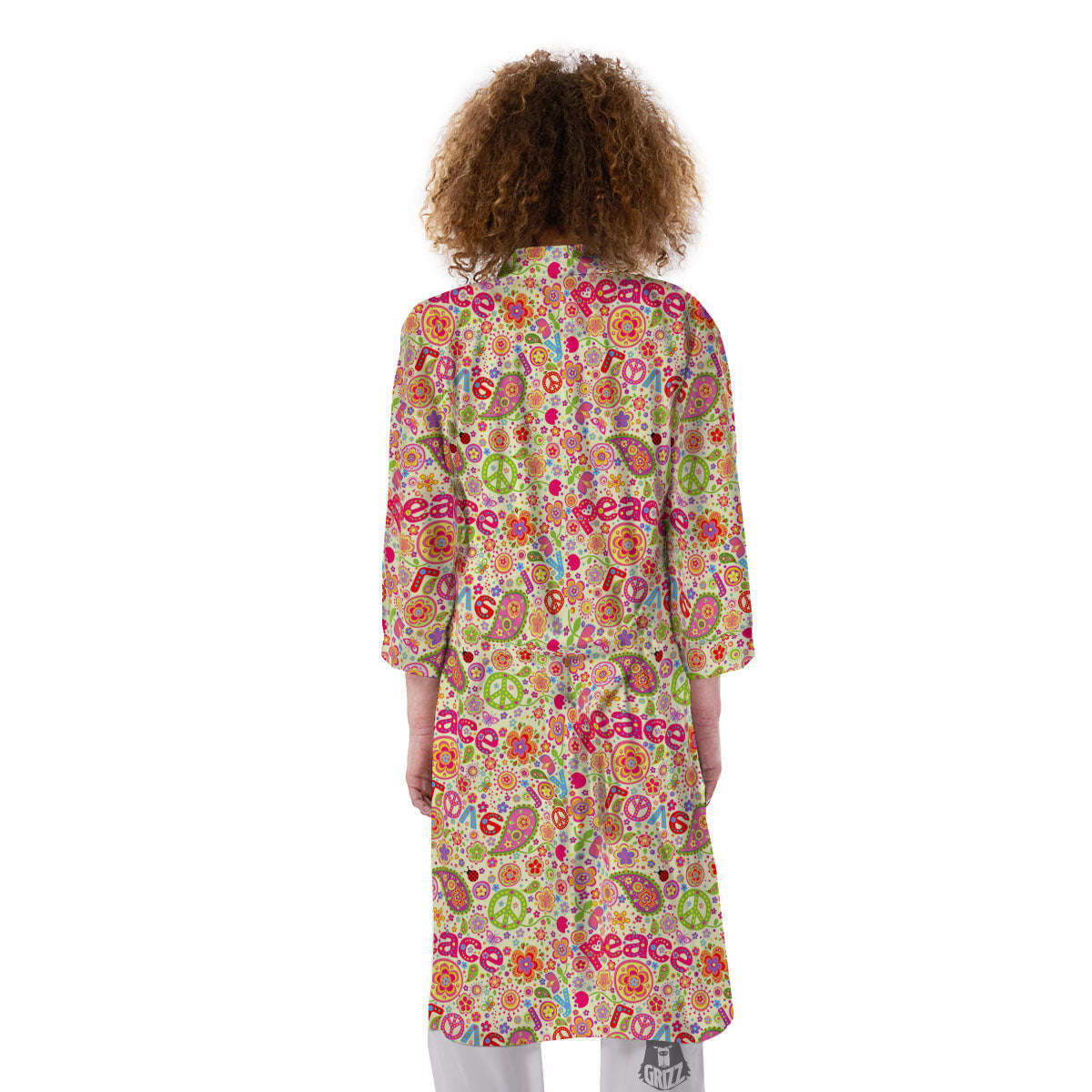 Hippie Peace Groovy Print Pattern Kimono-grizzshop