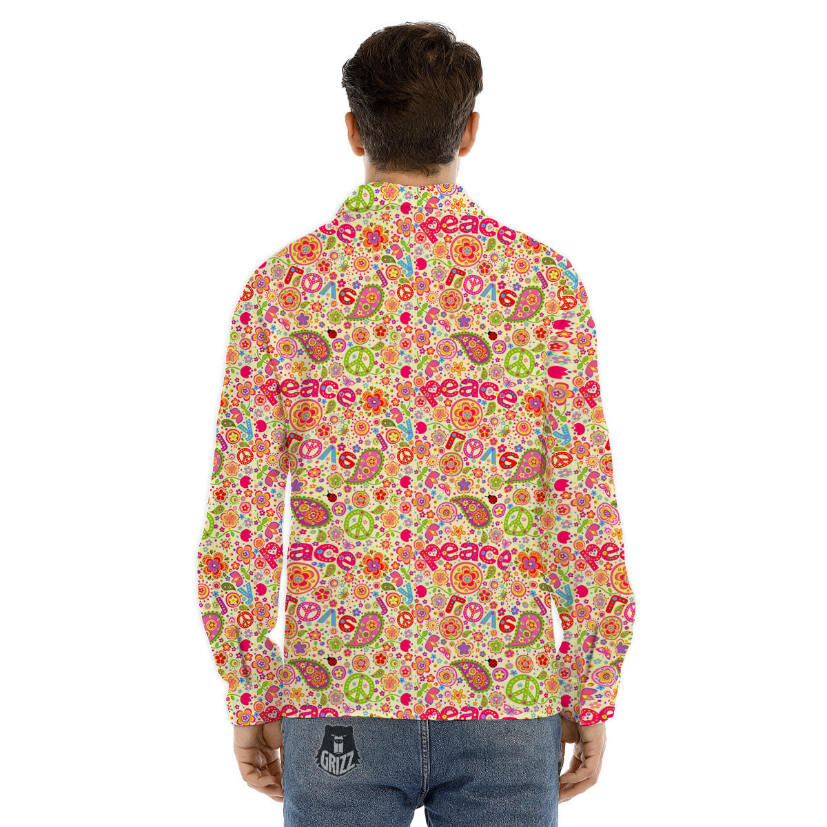 Hippie Peace Groovy Print Pattern Men's Dress Shirts-grizzshop