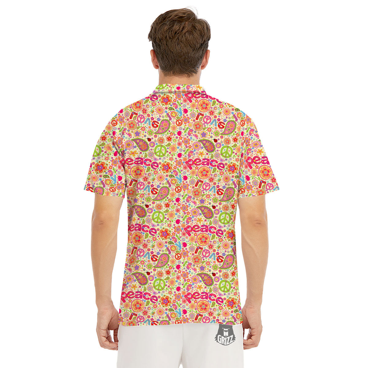 Hippie Peace Groovy Print Pattern Men's Golf Shirts-grizzshop