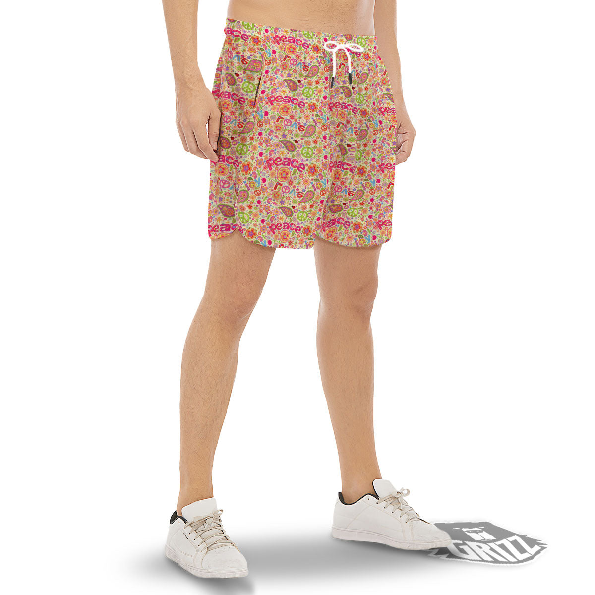 Hippie Peace Groovy Print Pattern Men's Gym Shorts-grizzshop