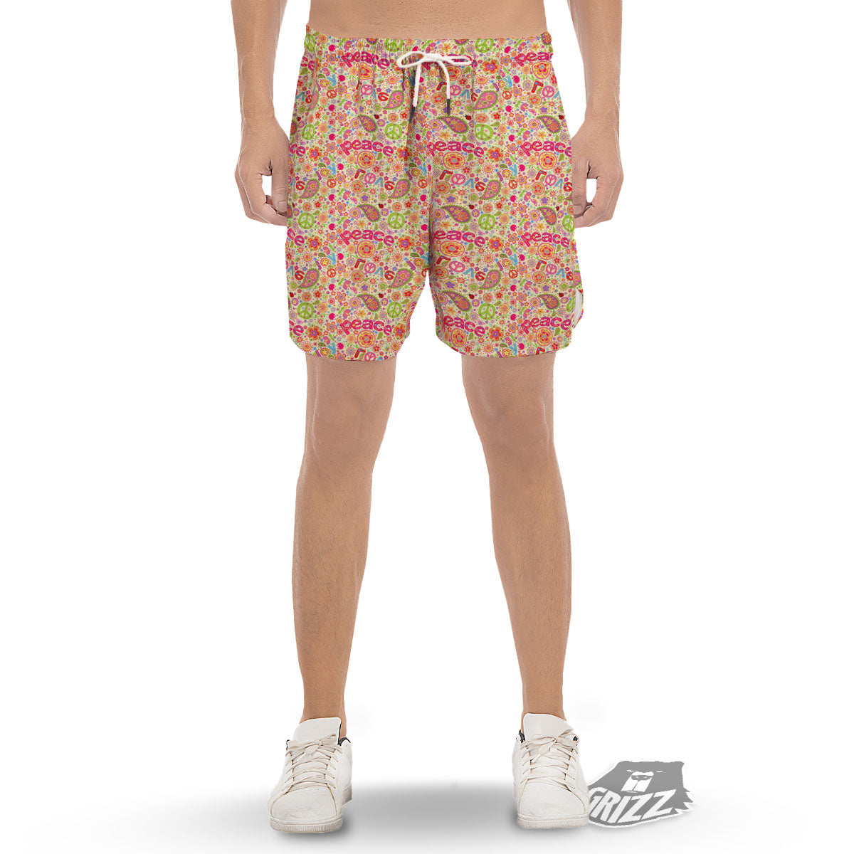 Hippie Peace Groovy Print Pattern Men's Gym Shorts-grizzshop