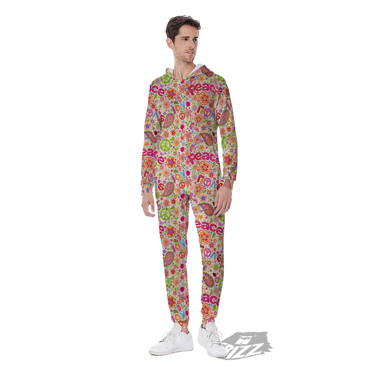 Hippie Peace Groovy Print Pattern Men's Jumpsuit-grizzshop