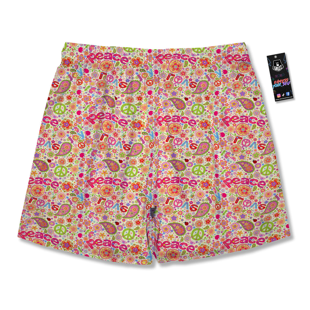 Hippie Peace Groovy Print Pattern Men's Running Shorts-grizzshop