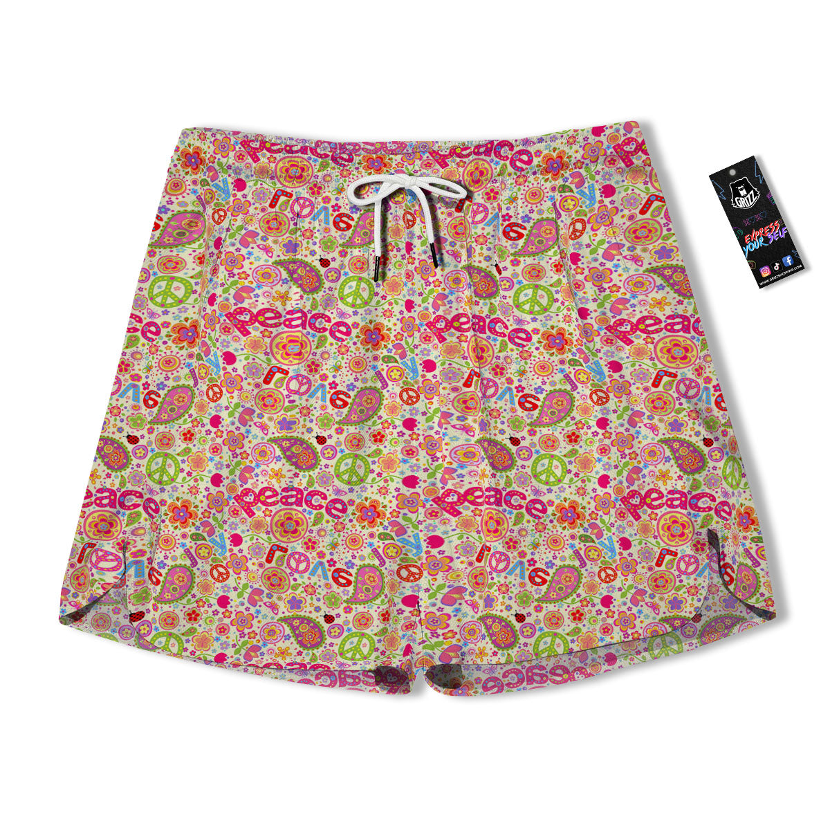 Hippie Peace Groovy Print Pattern Men's Running Shorts-grizzshop