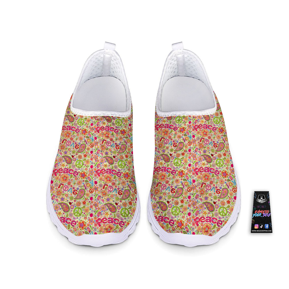 Hippie Peace Groovy Print Pattern Nurse Shoes-grizzshop