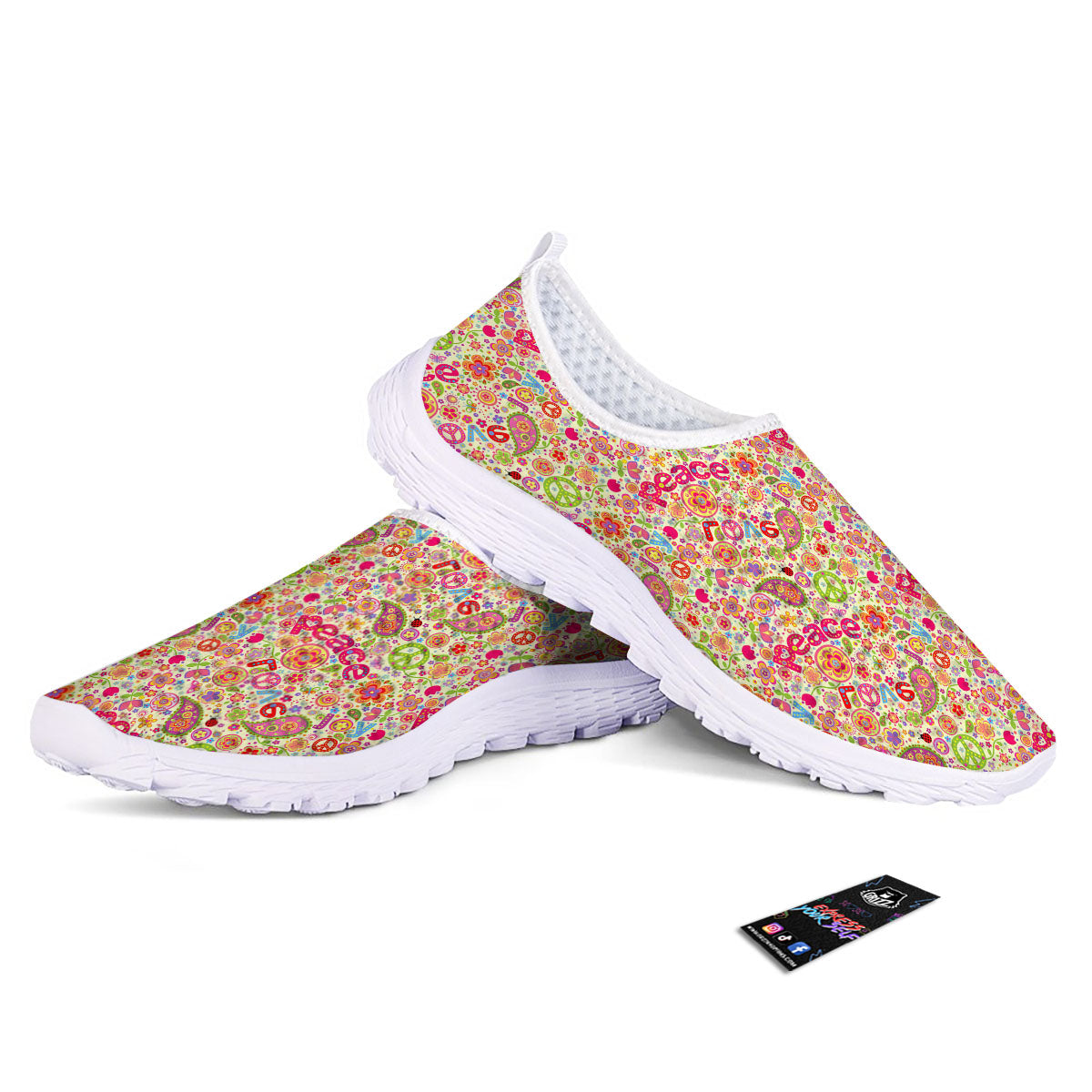 Hippie Peace Groovy Print Pattern Nurse Shoes-grizzshop