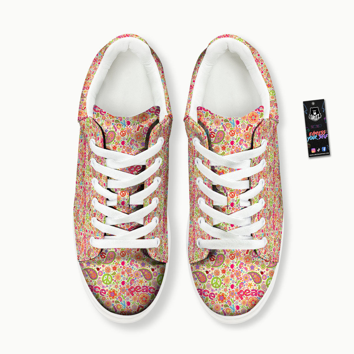 Hippie Peace Groovy Print Pattern Platform Shoes-grizzshop