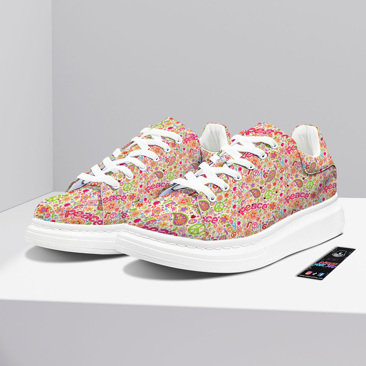 Hippie Peace Groovy Print Pattern Platform Shoes-grizzshop