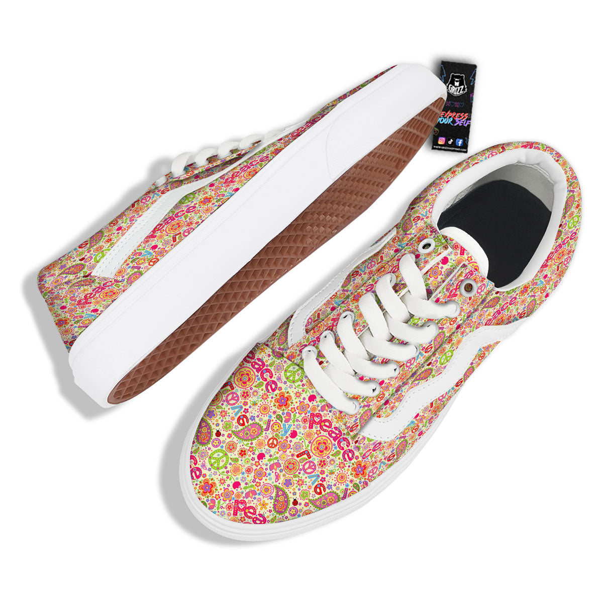 Hippie Peace Groovy Print Pattern Skate Shoes-grizzshop