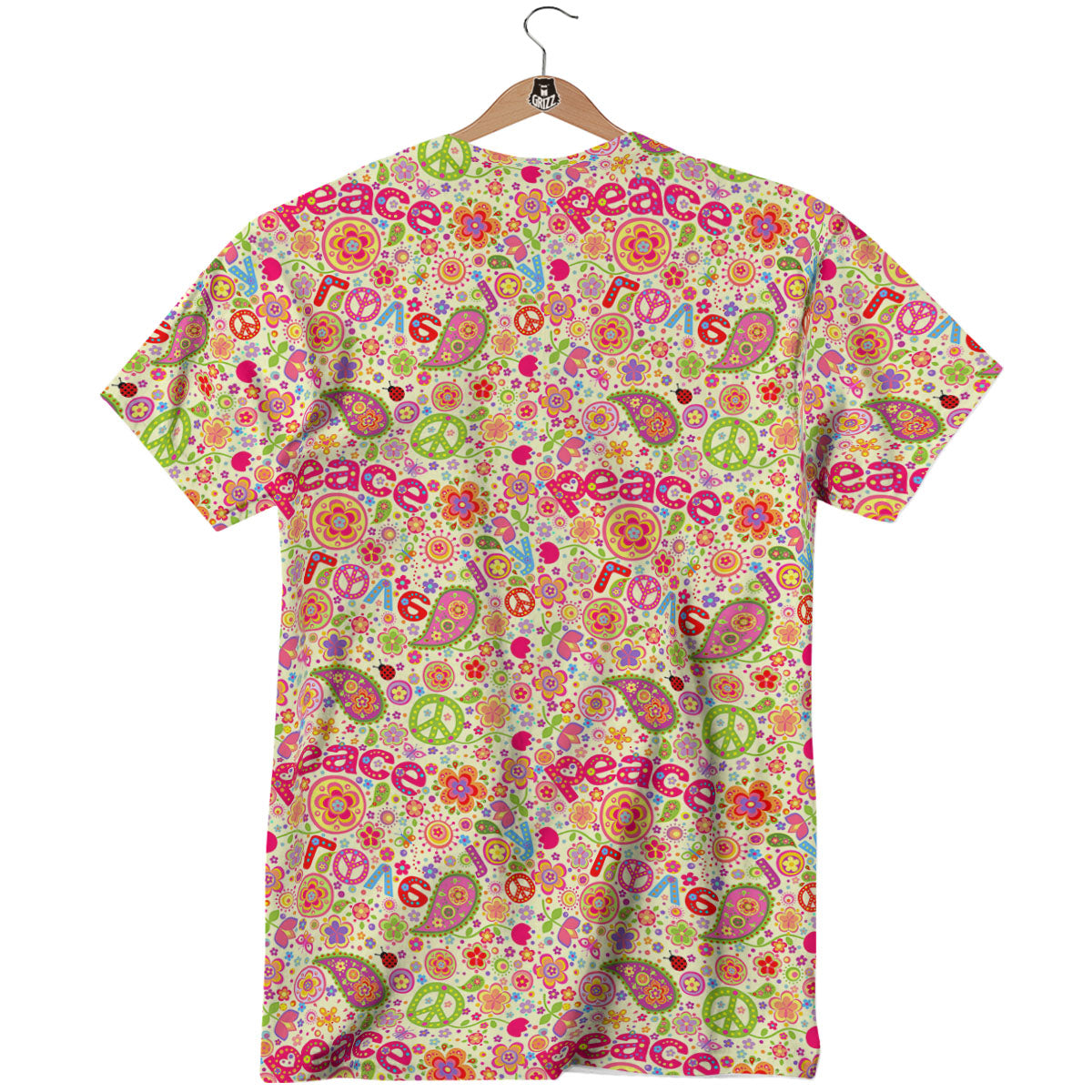 Hippie Peace Groovy Print Pattern T-Shirt-grizzshop