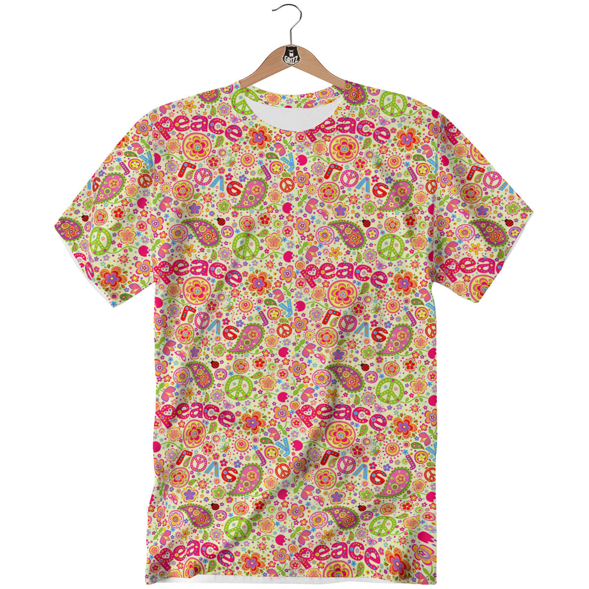 Hippie Peace Groovy Print Pattern T-Shirt-grizzshop
