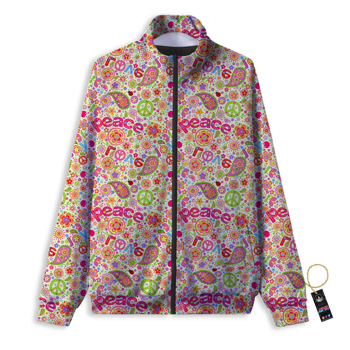 Hippie Peace Groovy Print Pattern Track Jacket-grizzshop