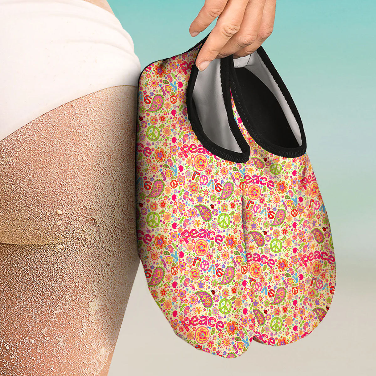 Hippie Peace Groovy Print Pattern Water Shoes-grizzshop