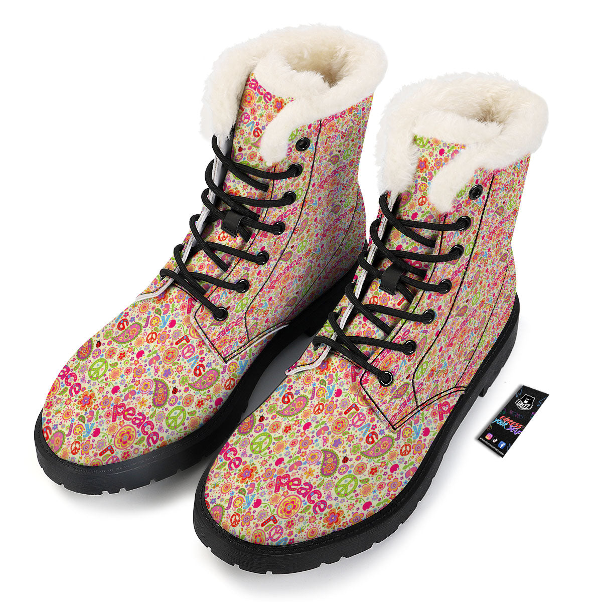 Hippie Peace Groovy Print Pattern Winter Boots-grizzshop