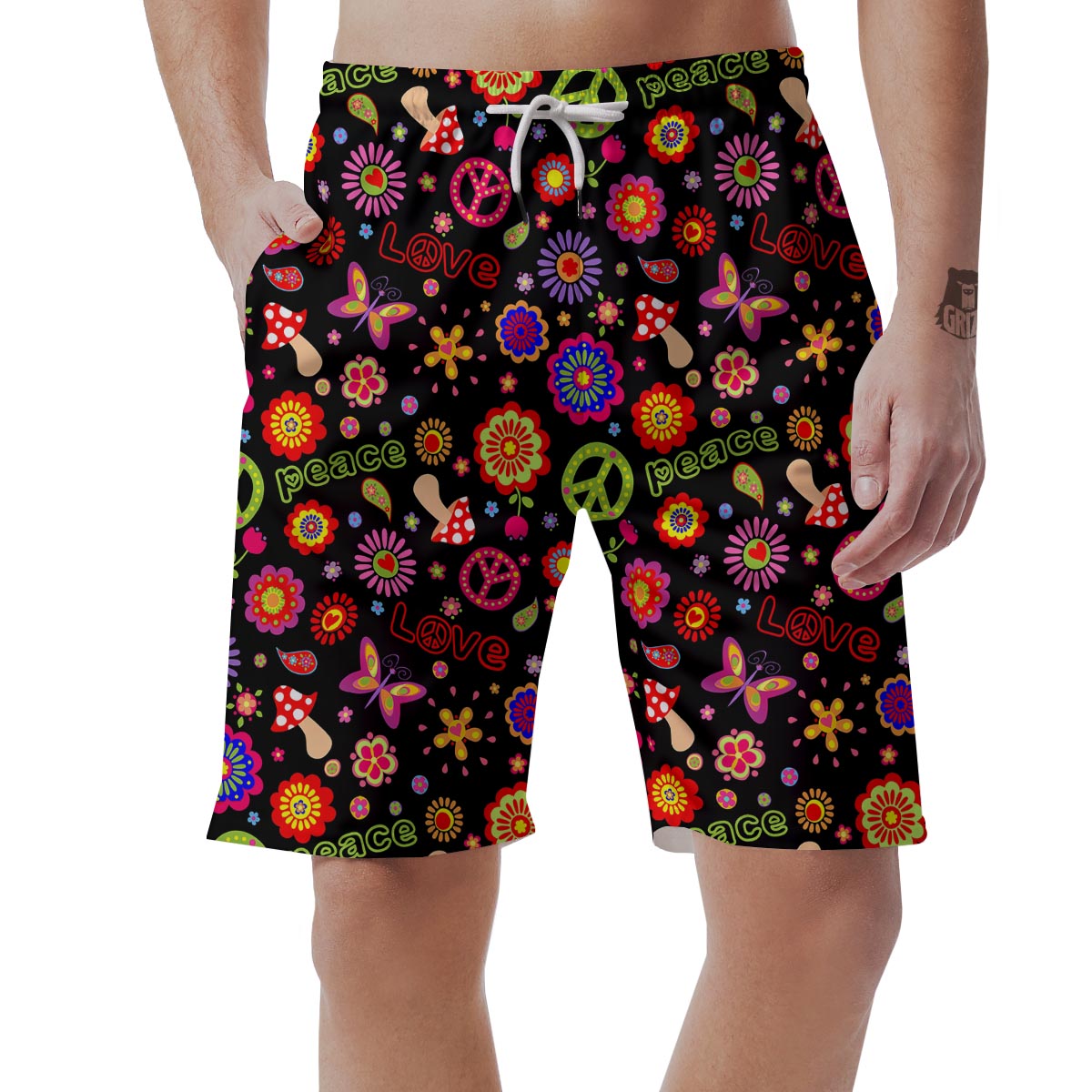 Hippie Peace Print Men's Shorts-grizzshop