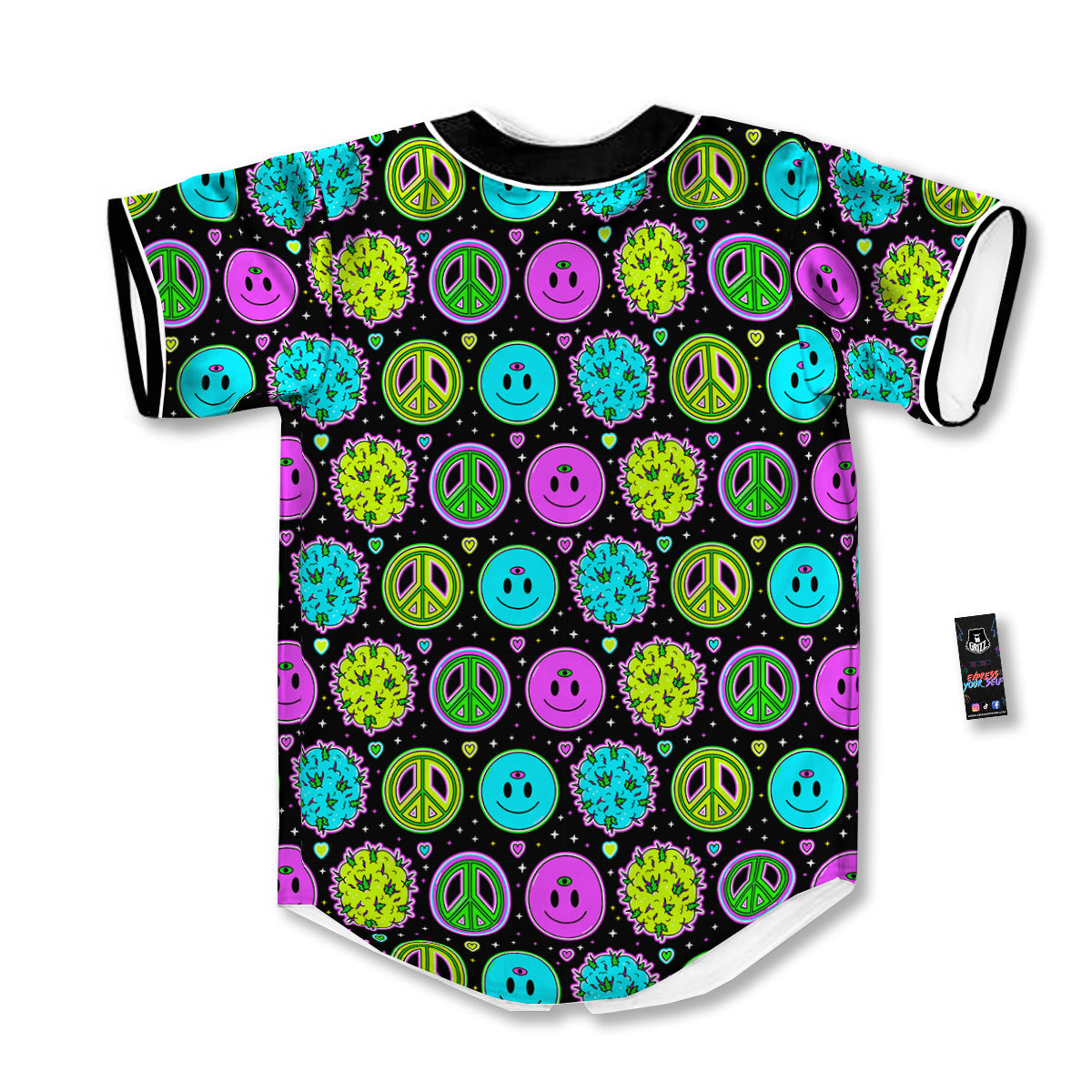 Hippie Peace Symbol And Weed Print Pattern Baseball Jersey-grizzshop