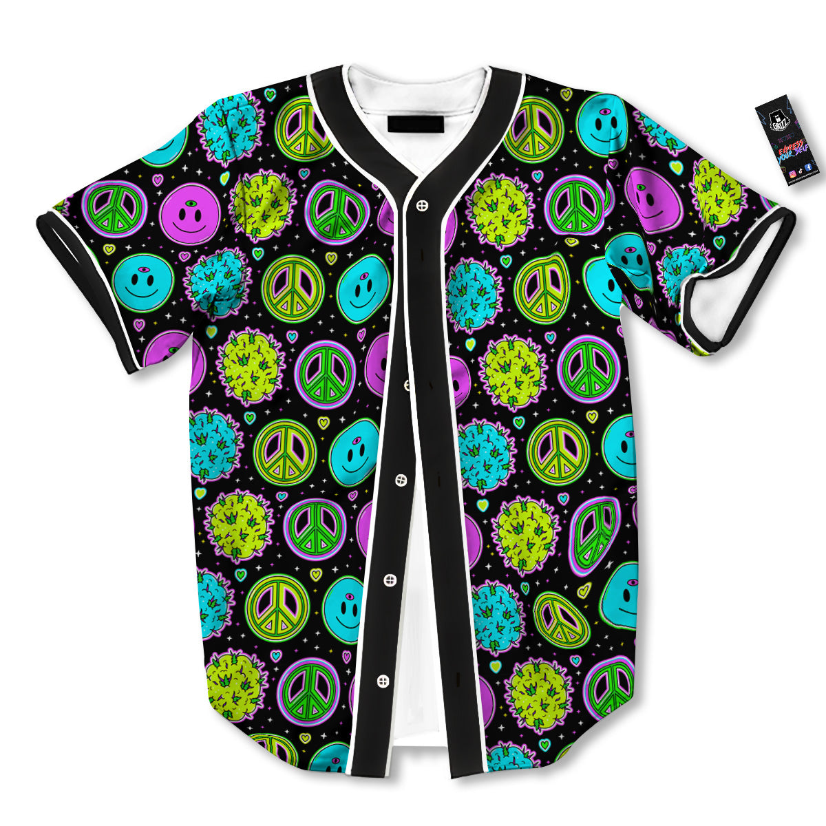 Hippie Peace Symbol And Weed Print Pattern Baseball Jersey-grizzshop