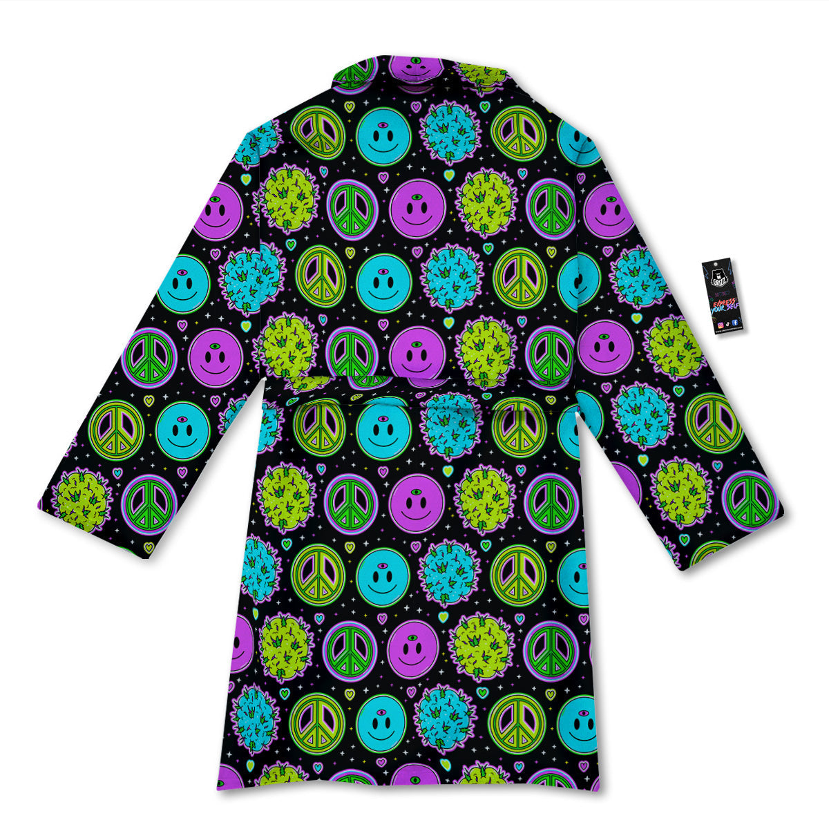 Hippie Peace Symbol And Weed Print Pattern Bathrobe-grizzshop