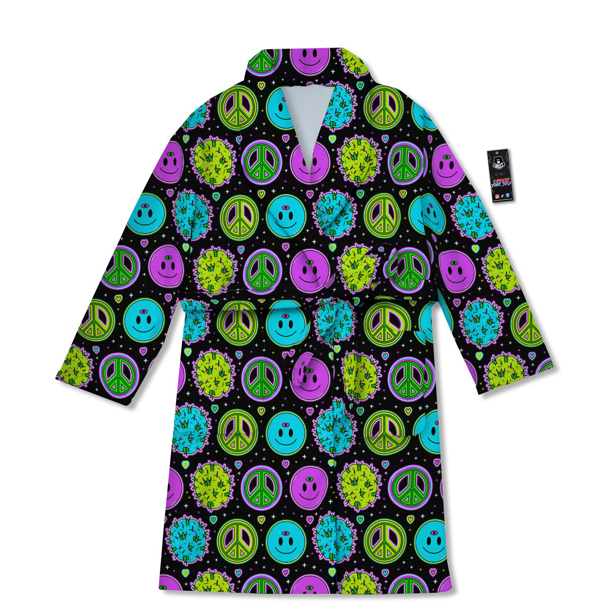 Hippie Peace Symbol And Weed Print Pattern Bathrobe-grizzshop