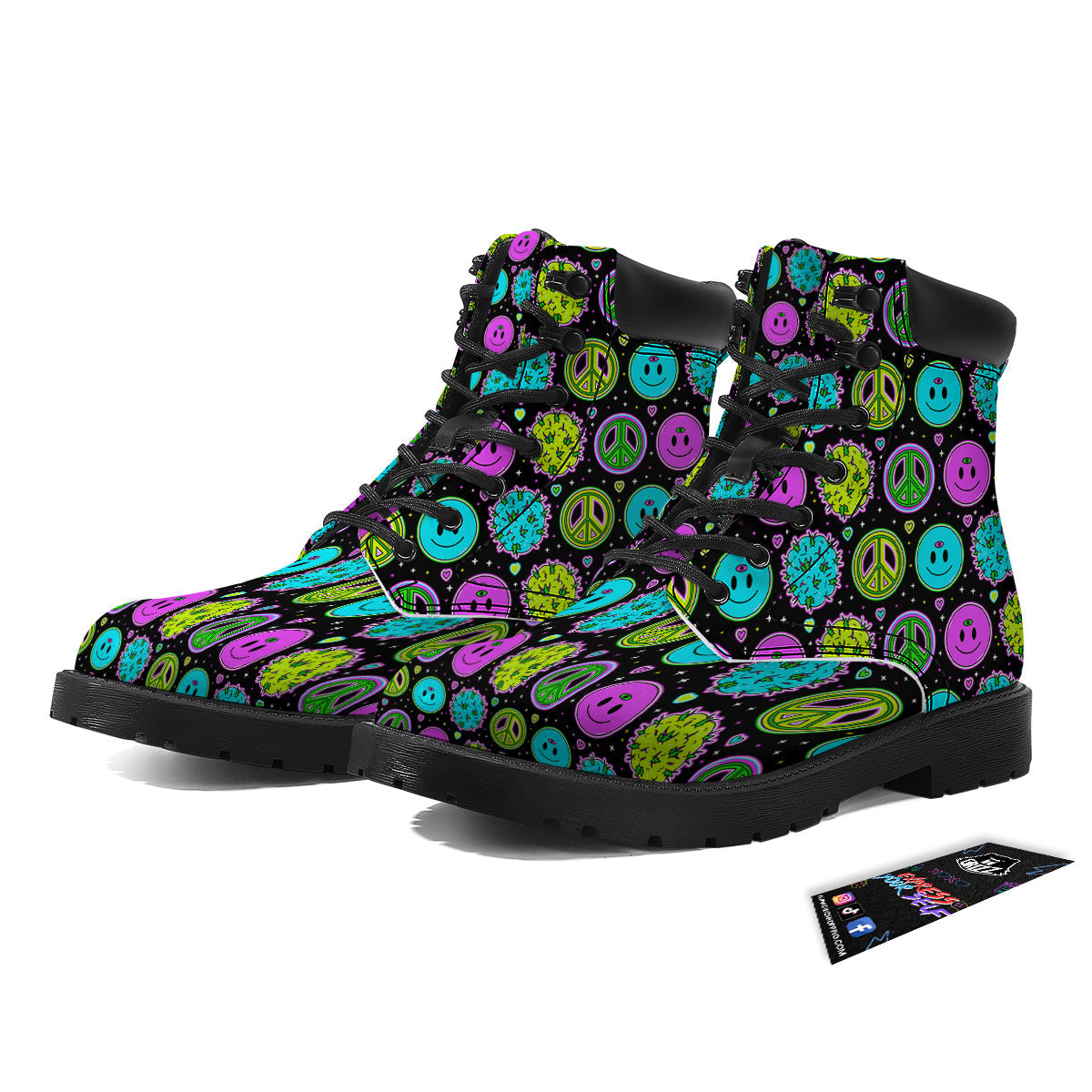Hippie Peace Symbol And Weed Print Pattern Boots-grizzshop