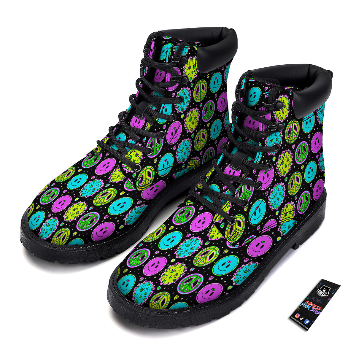 Hippie Peace Symbol And Weed Print Pattern Boots-grizzshop