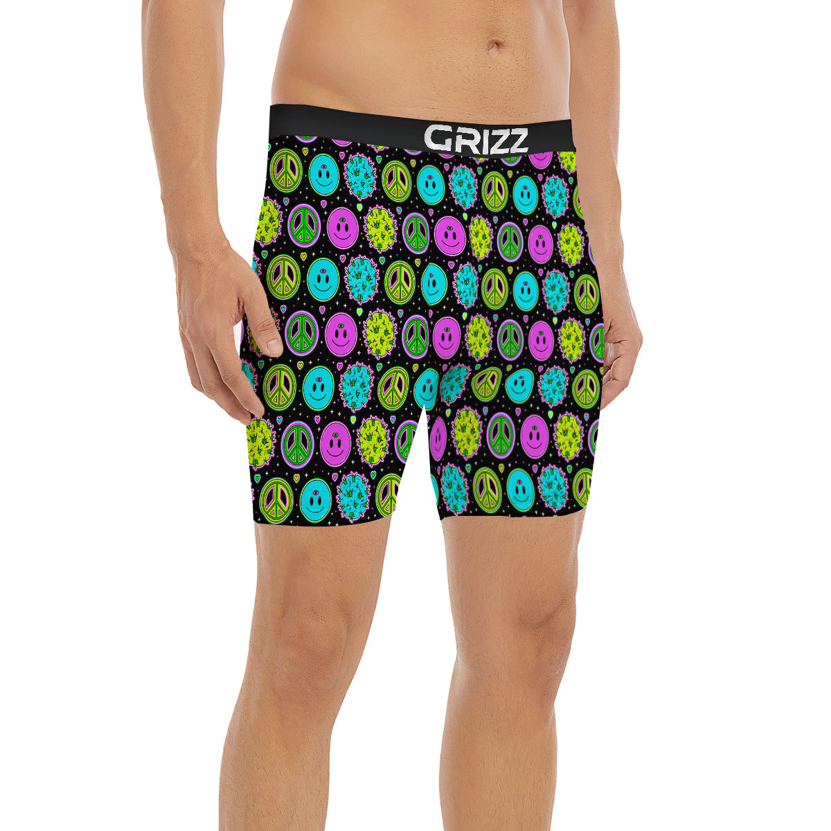 Hippie Peace Symbol And Weed Print Pattern Boxer Briefs-grizzshop