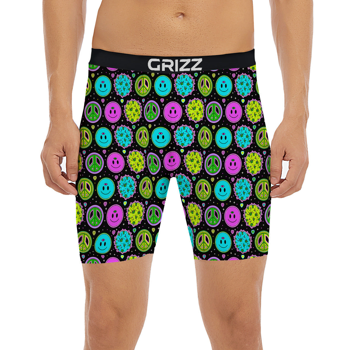 Hippie Peace Symbol And Weed Print Pattern Boxer Briefs-grizzshop