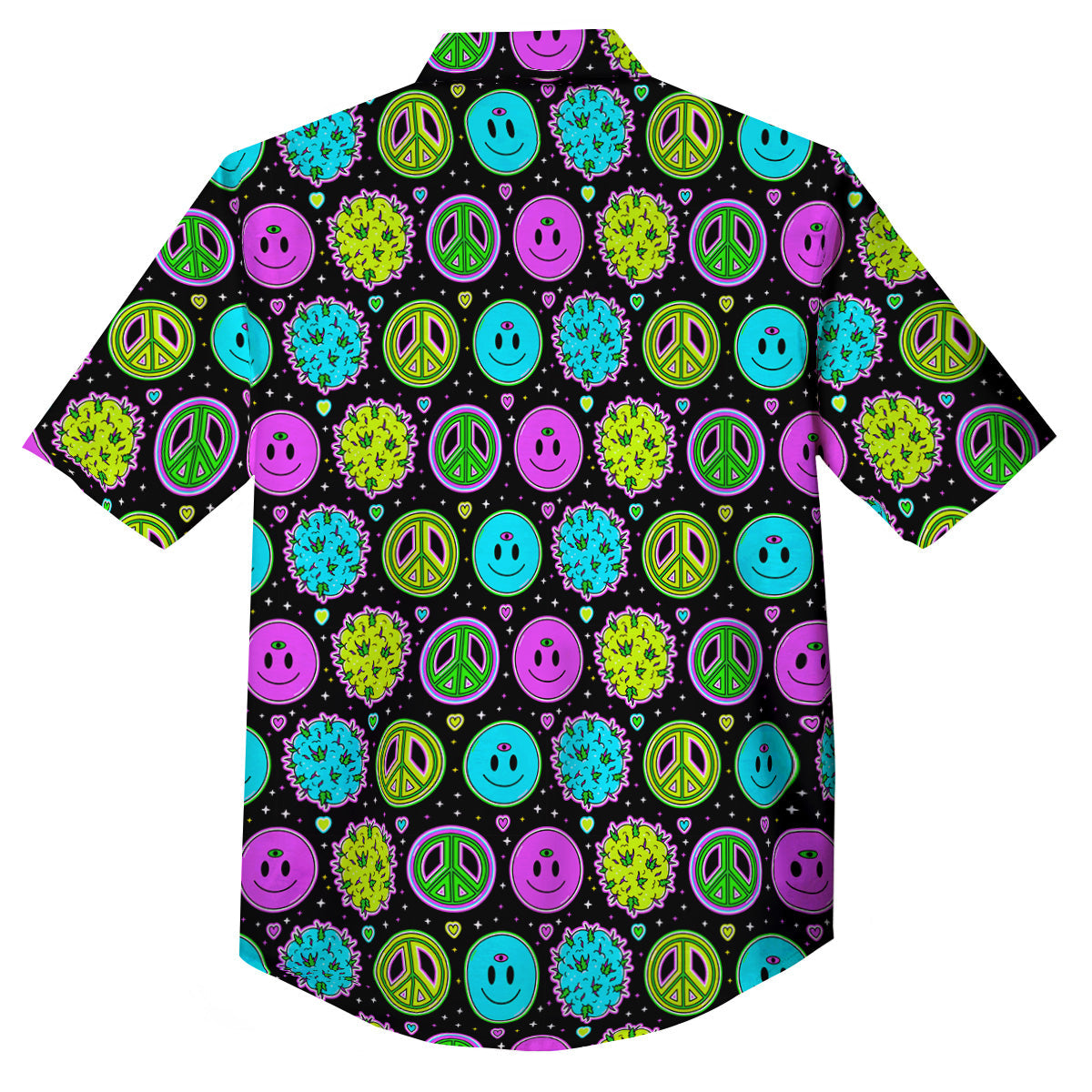 Hippie Peace Symbol And Weed Print Pattern Button Up Shirt-grizzshop