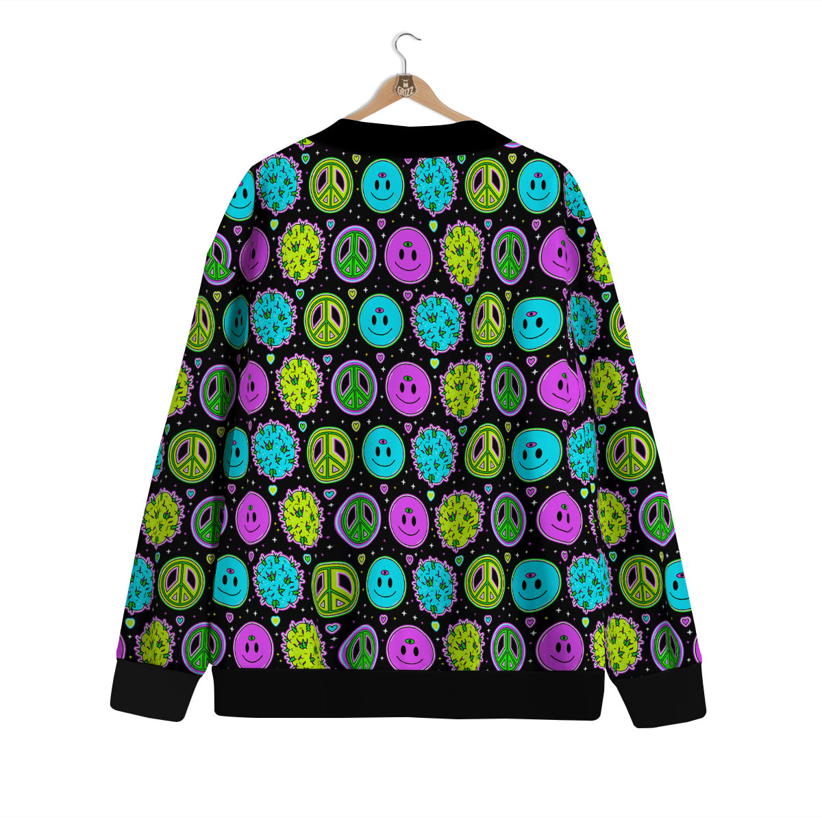Hippie Peace Symbol And Weed Print Pattern Cardigan-grizzshop