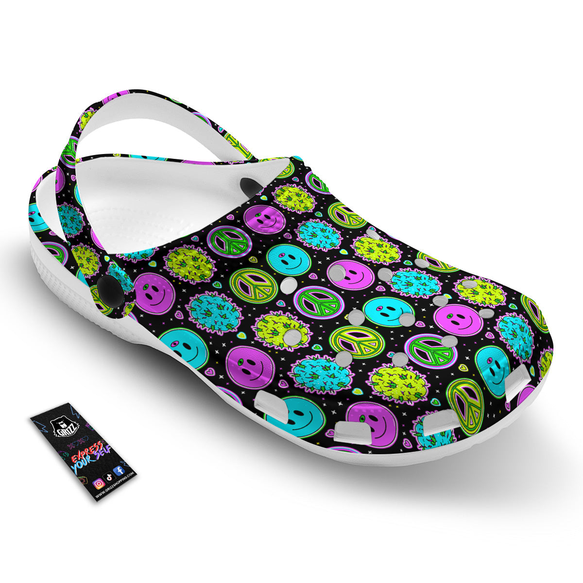 Hippie Peace Symbol And Weed Print Pattern Clog-grizzshop