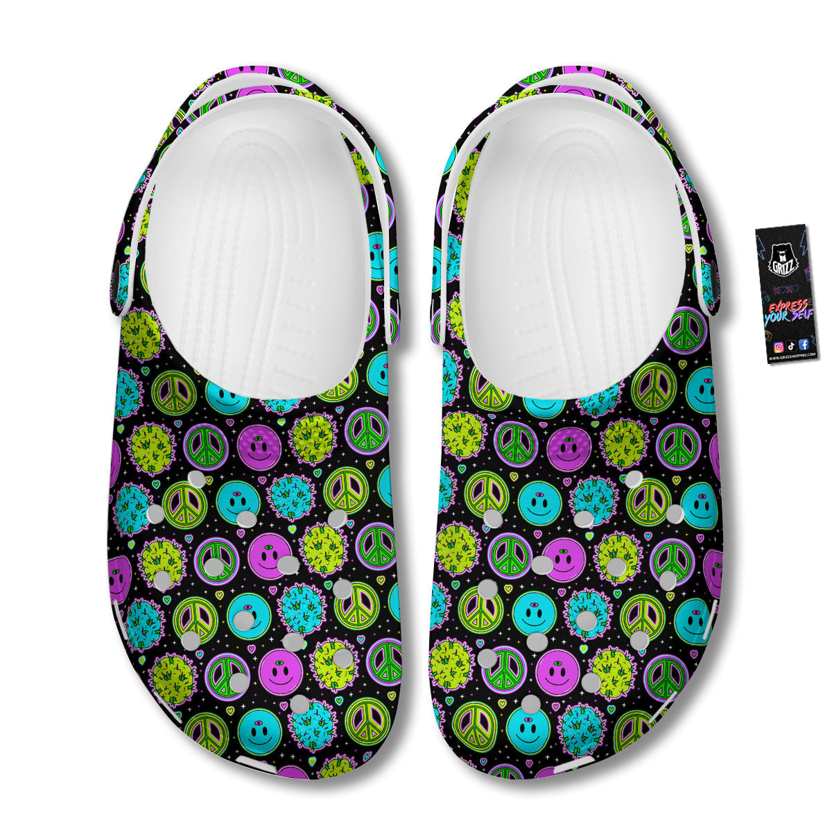 Hippie Peace Symbol And Weed Print Pattern Clog-grizzshop