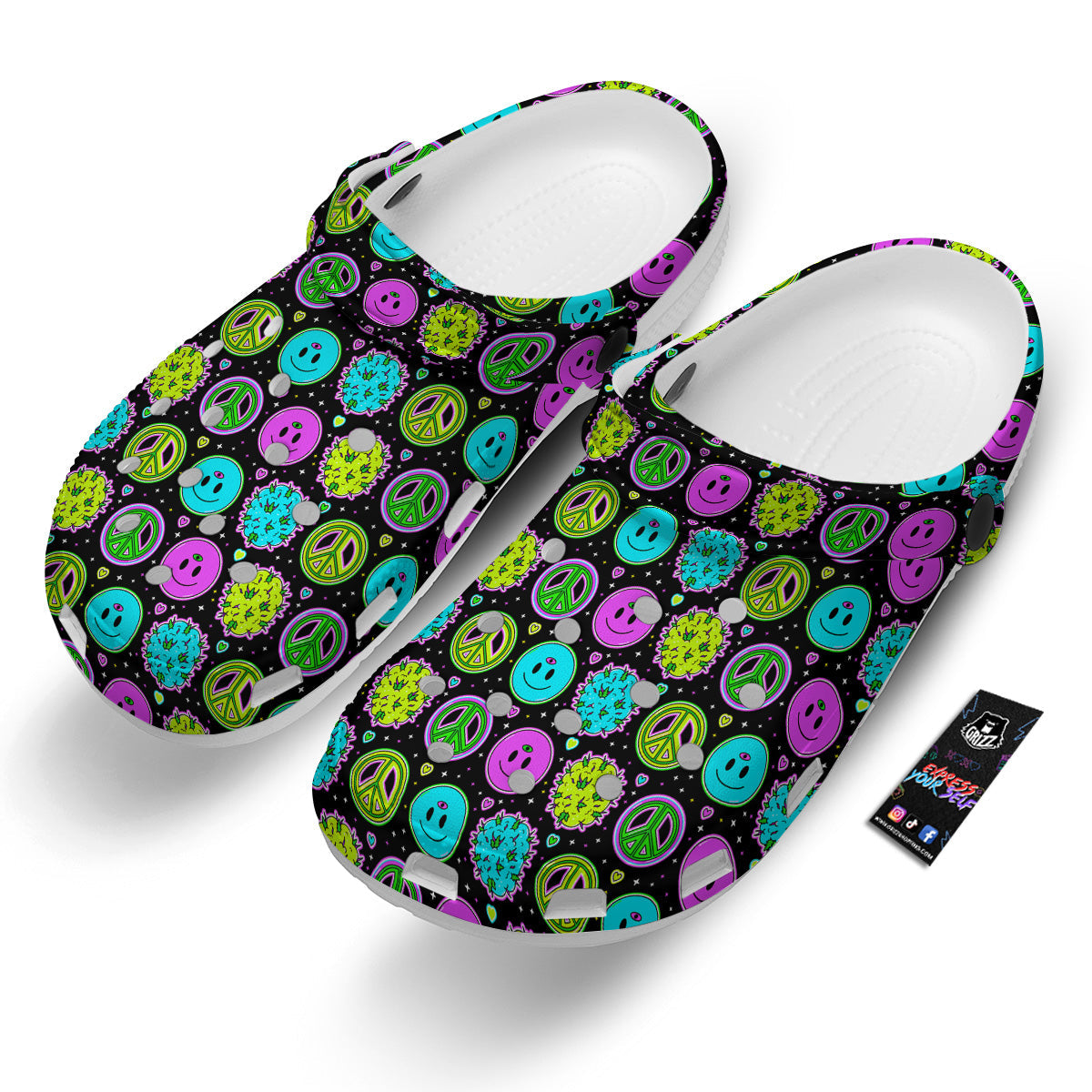 Hippie Peace Symbol And Weed Print Pattern Clog-grizzshop