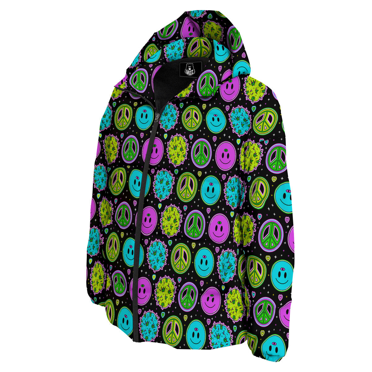 Hippie Peace Symbol And Weed Print Pattern Down Jacket-grizzshop