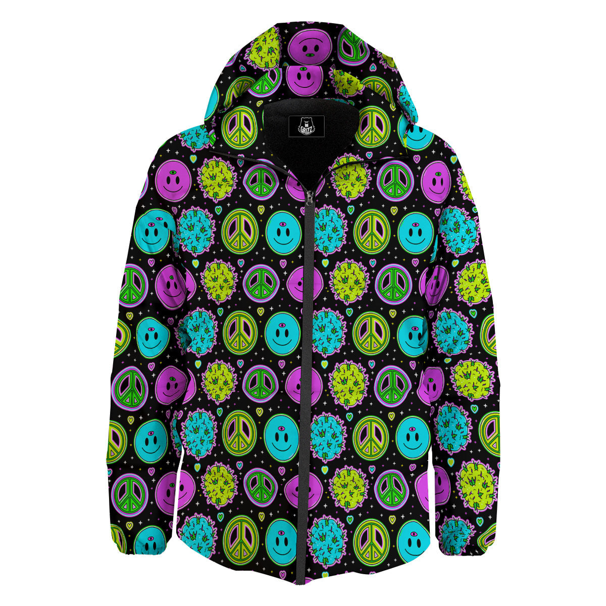 Hippie Peace Symbol And Weed Print Pattern Down Jacket-grizzshop