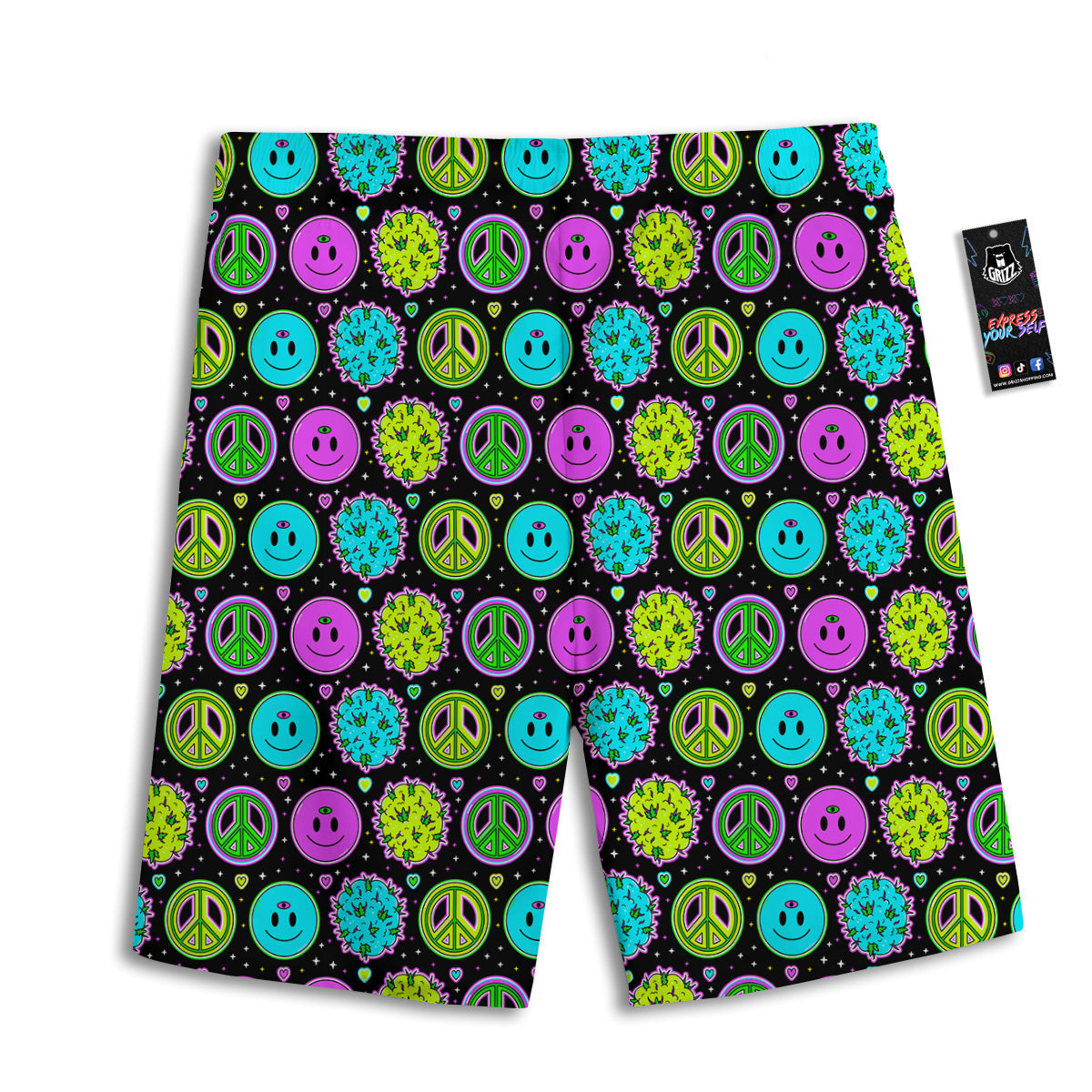 Hippie Peace Symbol And Weed Print Pattern Men's Athletic Shorts