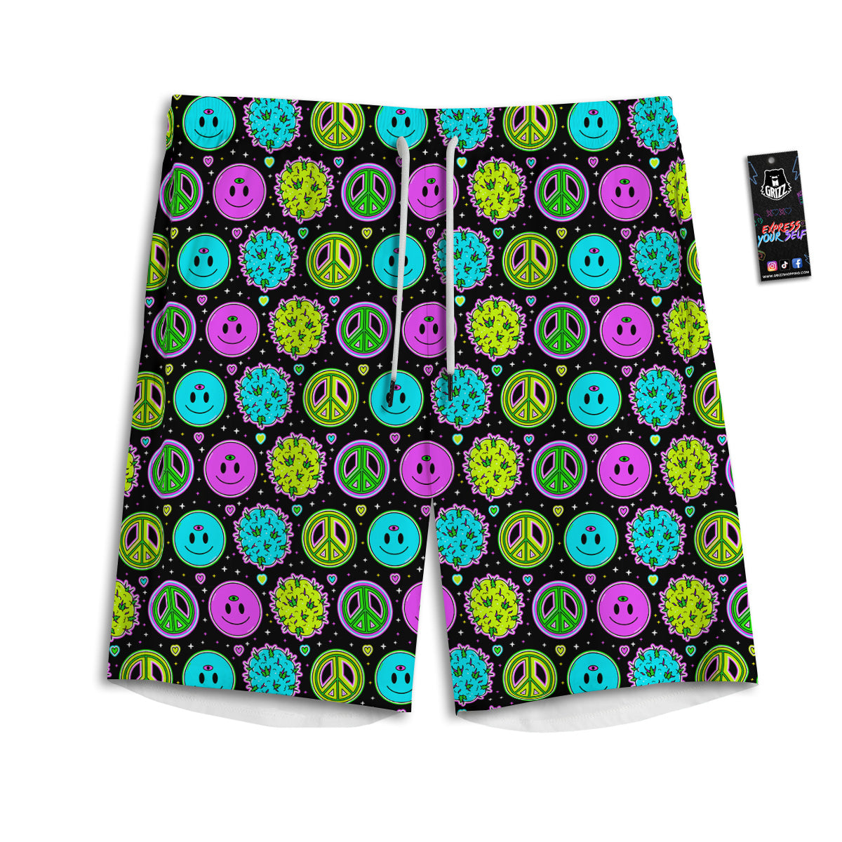 Hippie Peace Symbol And Weed Print Pattern Men's Athletic Shorts